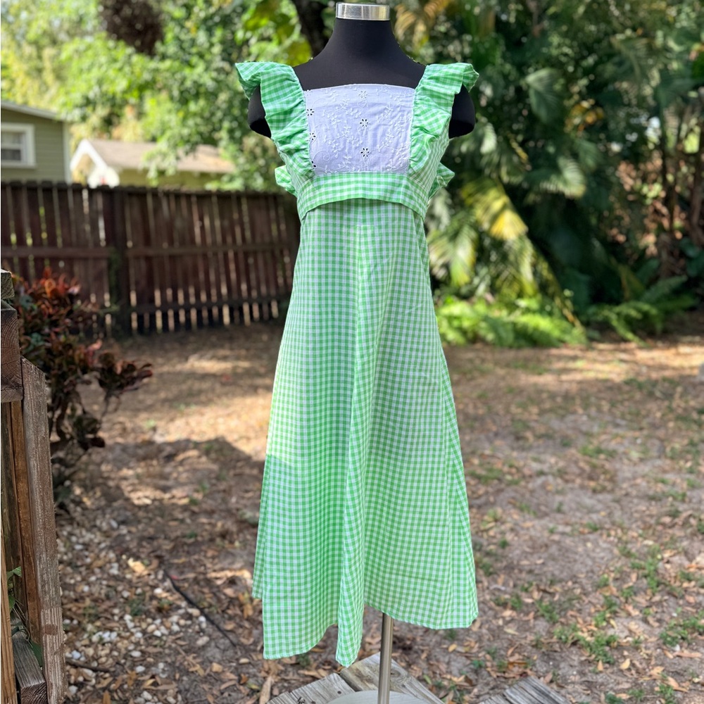 Vintage 70s Handmade Gingham Prairie Maxi Dress